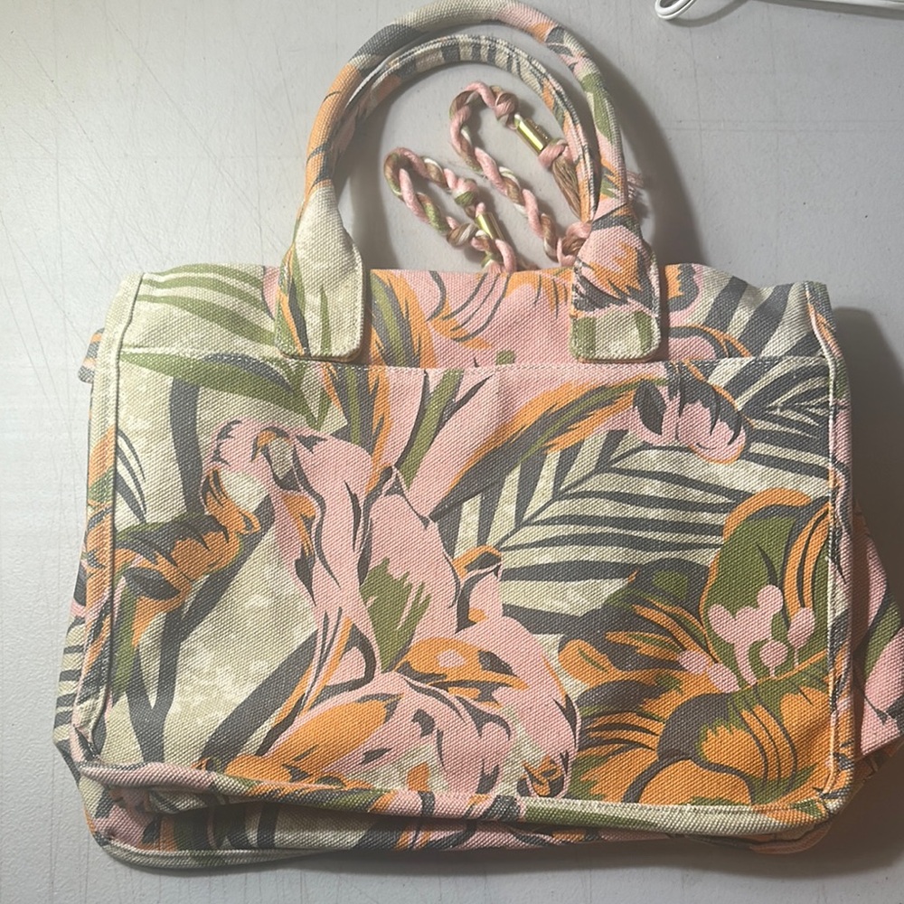 Vince Camuto Floral Canvas Tote Bag - Pink and Green - Picture 2 of 5
